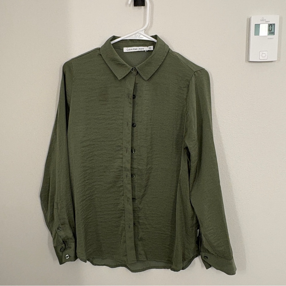 Army Green Satin Button down